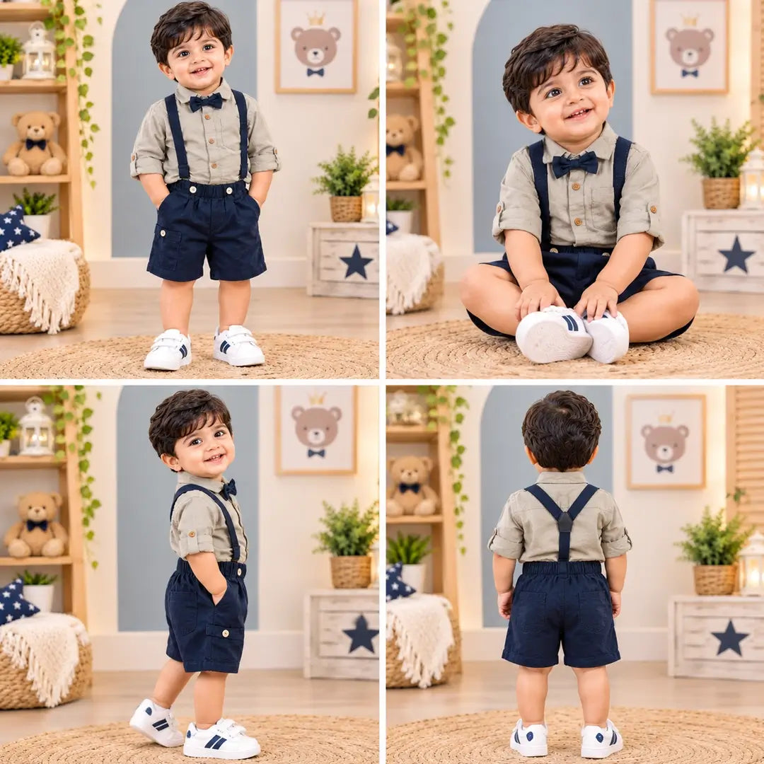 Baby Boy Shirt, Shorts, Bow Tie & Suspenders Set