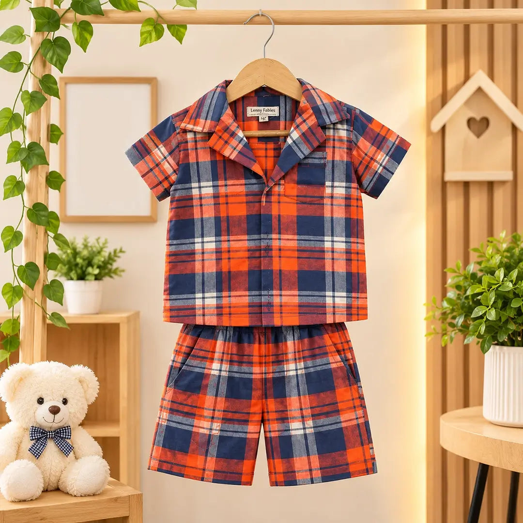 Baby Boy Orange Check Co-ord Set