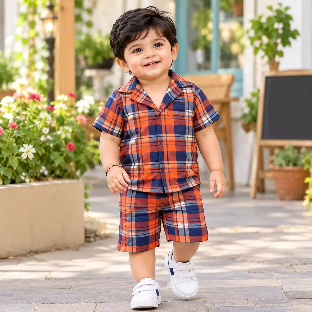 Baby Boy Orange Check Co-ord Set