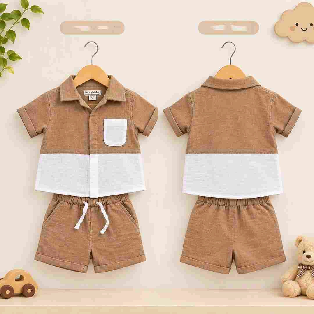 Baby Boy Tan & White Muslin Cord Set