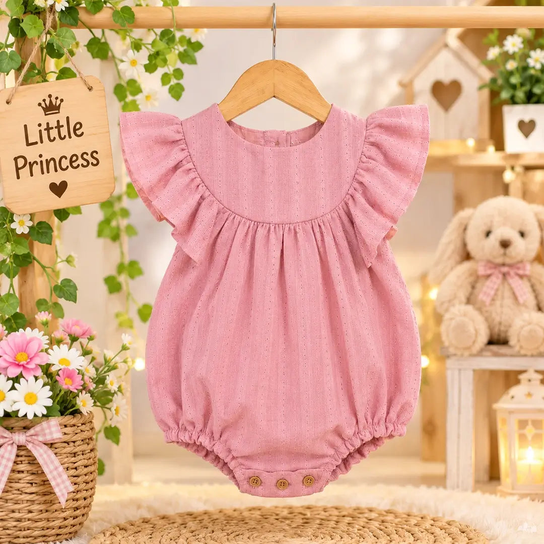 Baby Girl Pink Flutter Sleeve Romper, Bubble Suit