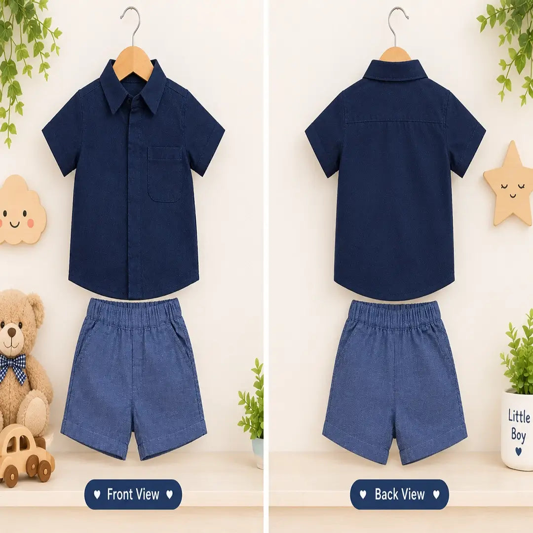 Baby Boy Navy Blue Shirt & Shorts Sets