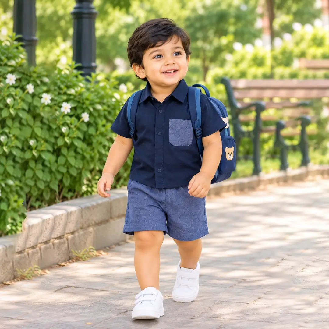 Baby Boy Navy Blue Shirt & Shorts Sets