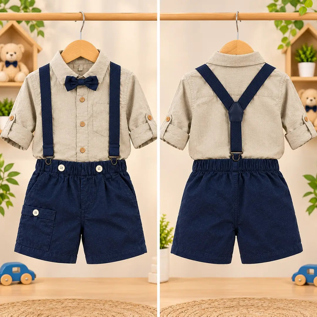 Baby Boy Shirt, Shorts, Bow Tie & Suspenders Set