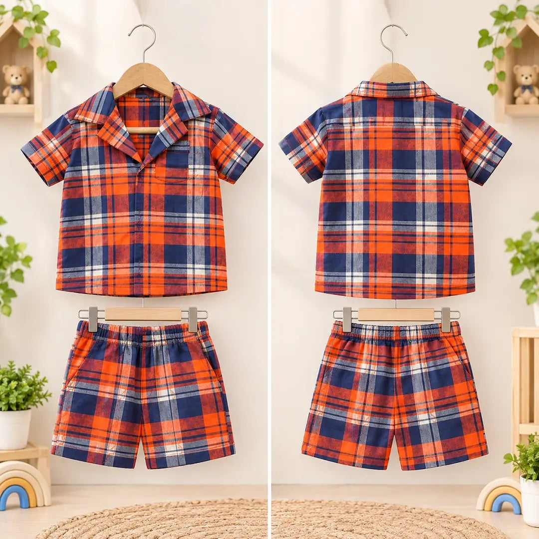 Baby Boy Orange Check Co-ord Set