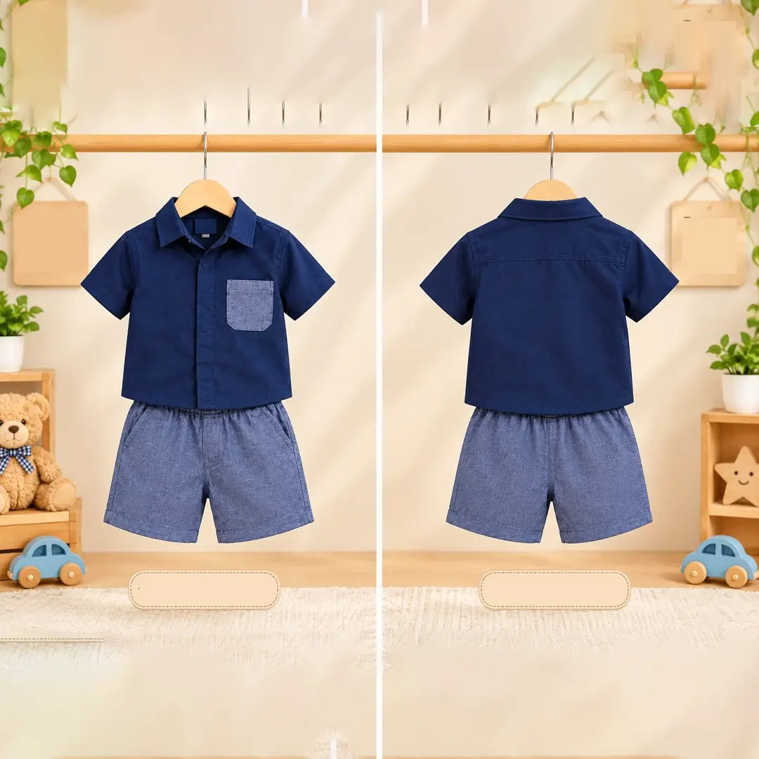 Baby Boy Navy Blue Shirt & Shorts Sets