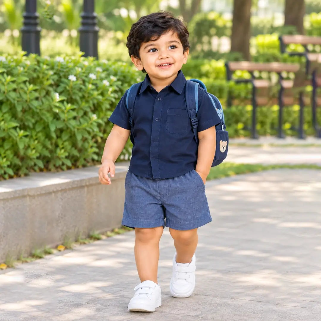 Baby Boy Navy Blue Shirt & Shorts Sets
