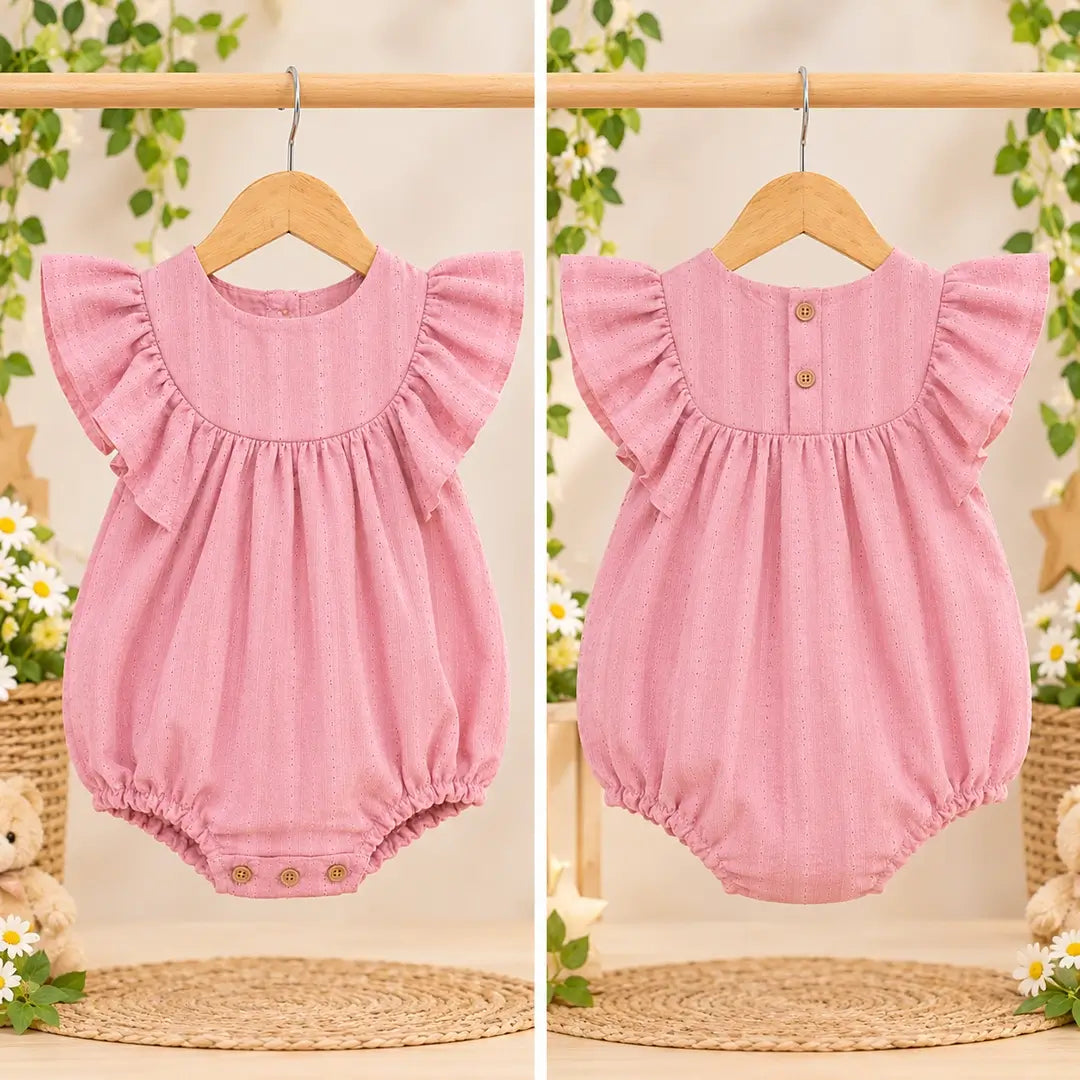 Baby Girl Pink Flutter Sleeve Romper, Bubble Suit