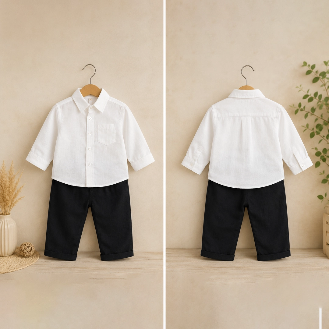 Baby Boy Formal Outfit | White Shirt & Black Pants Set