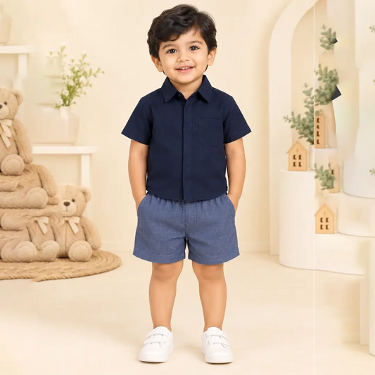 Baby Boy Navy Blue Shirt & Shorts Sets