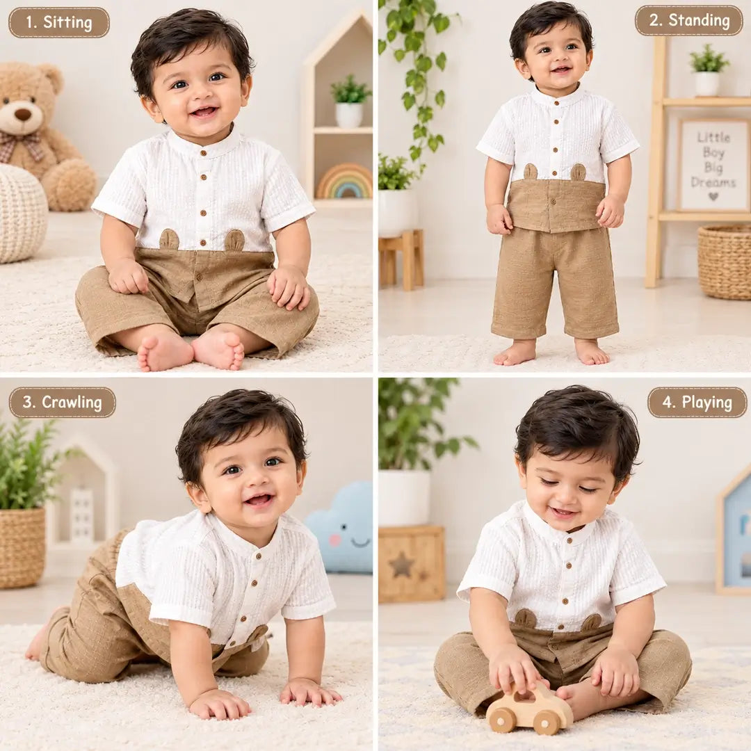 Baby Boy Bear Ears Mandarin Collar Shirt & Shorts Set