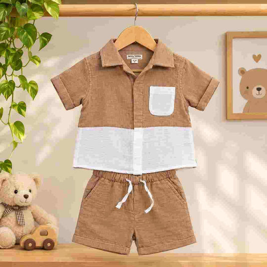 Baby Boy Tan & White Muslin Cord Set