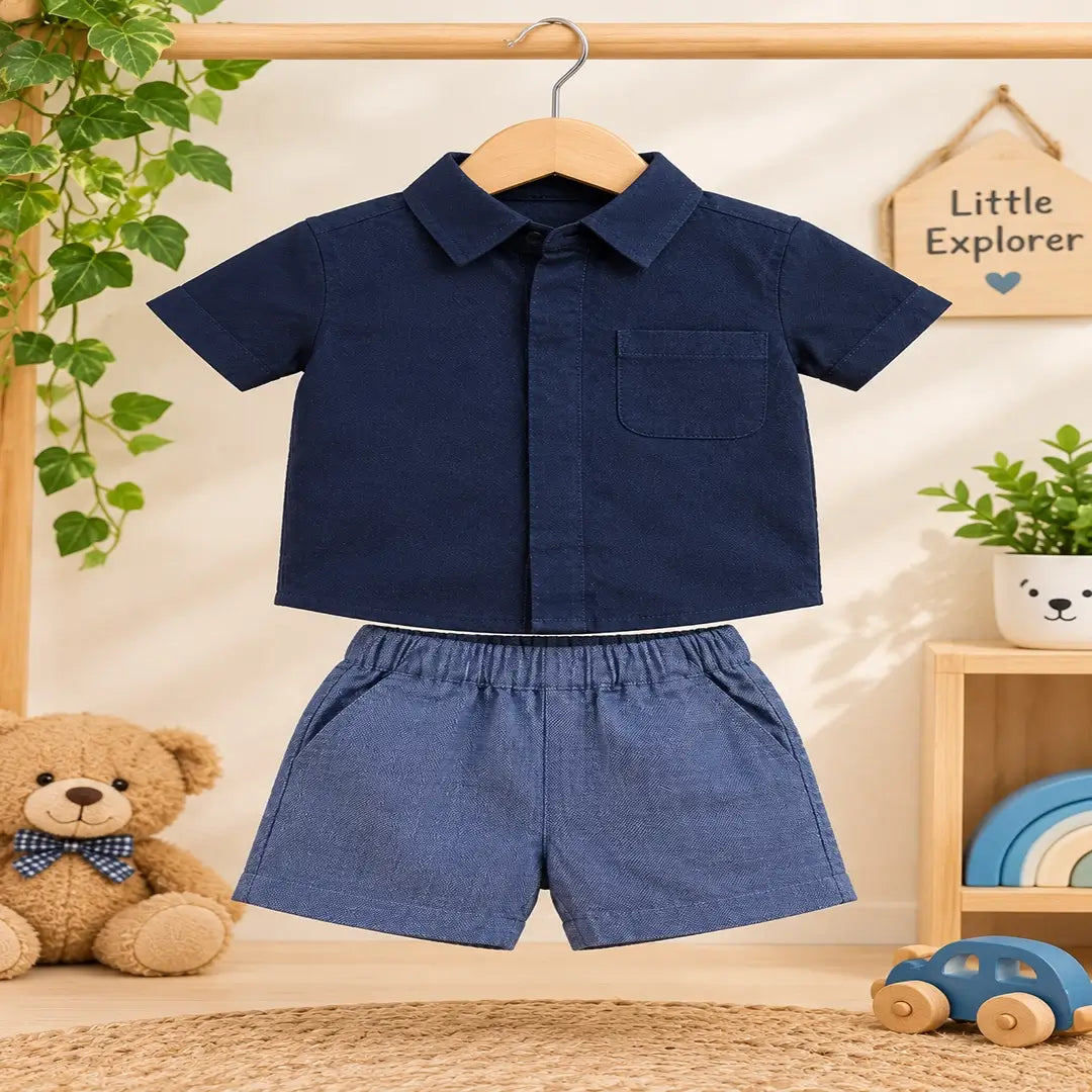 Baby Boy Navy Blue Shirt & Shorts Sets