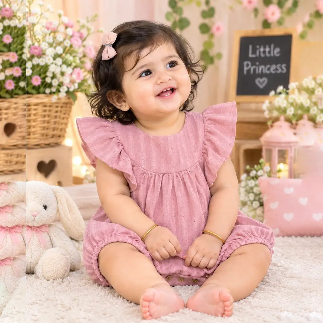 Baby Girl Pink Flutter Sleeve Romper, Bubble Suit