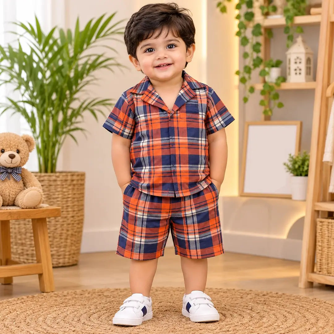 Baby Boy Orange Check Co-ord Set