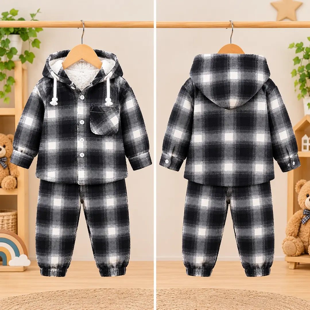 Baby Black & White Check Hooded Jacket & Pants Set