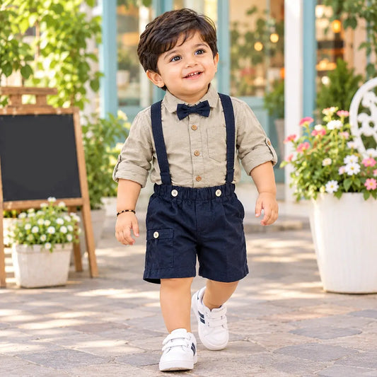 Baby Boy Shirt, Shorts, Bow Tie & Suspenders Set