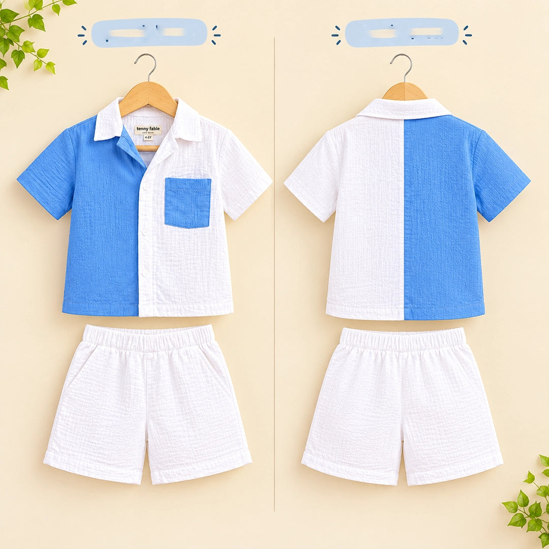 Baby Boy Blue & White Muslin Shirt Shorts Set