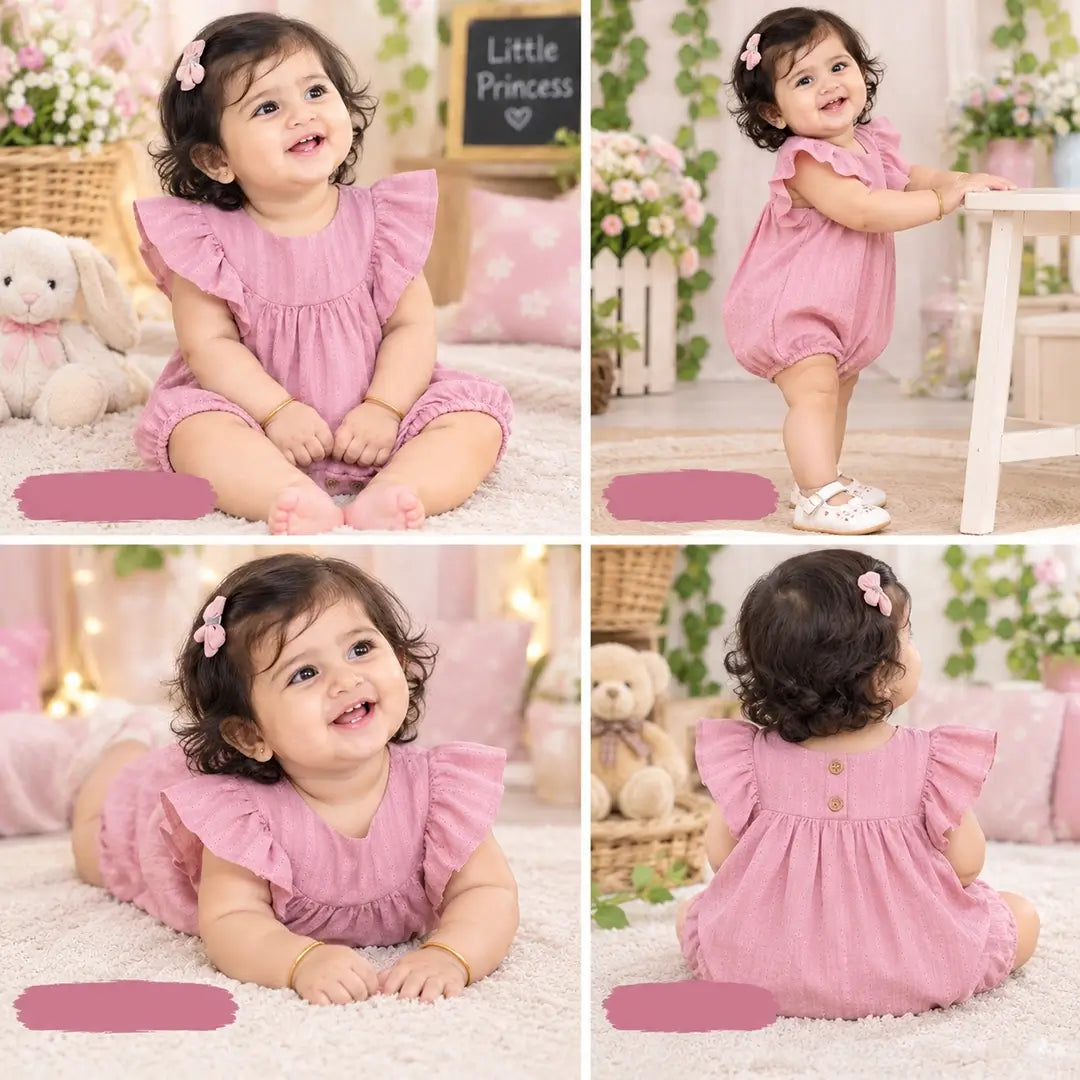 Baby Girl Pink Flutter Sleeve Romper, Bubble Suit