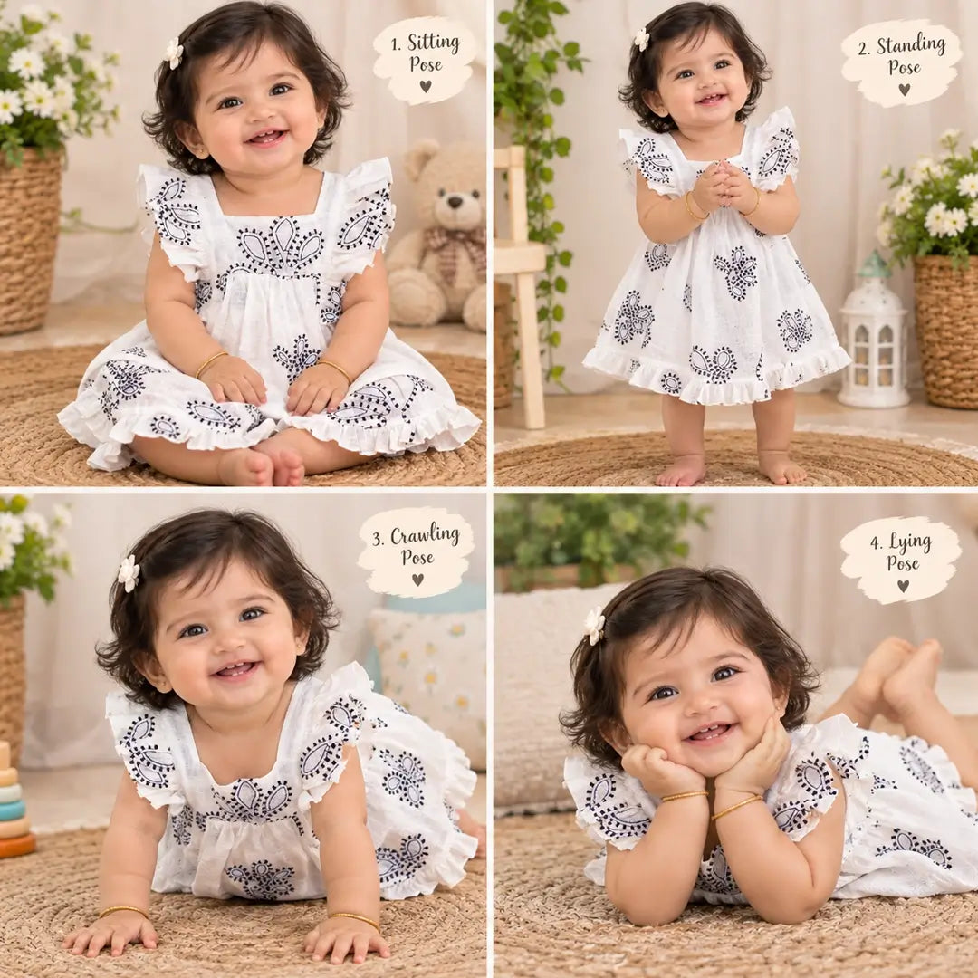 Girls White Embroidered Ruffle Top & Frill Shorts Set