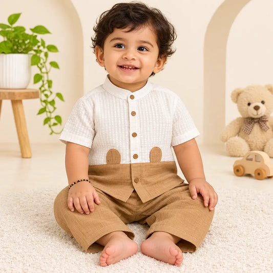 Baby Boy Bear Ears Mandarin Collar Shirt & Shorts Set