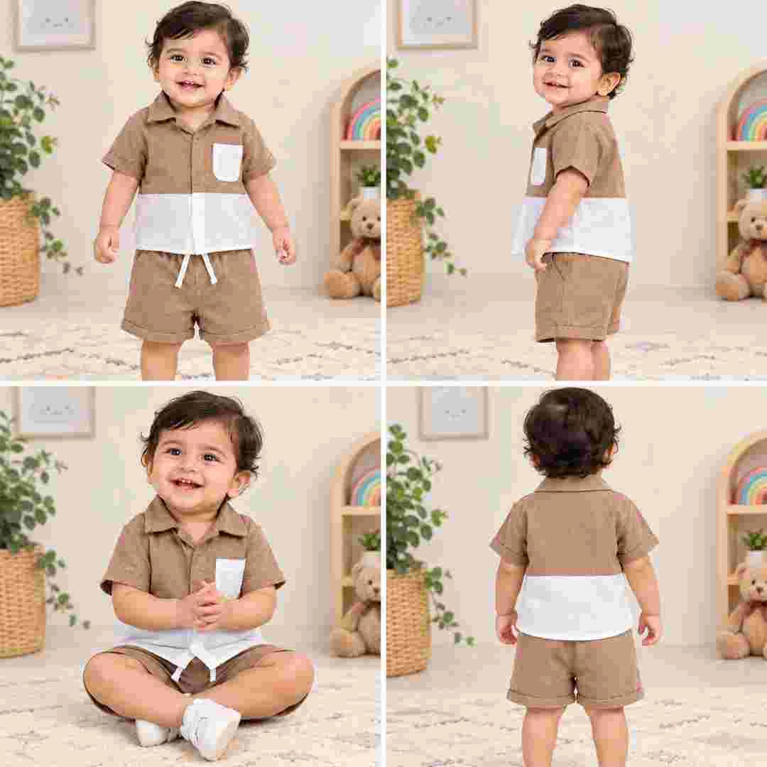 Baby Boy Tan & White Muslin Cord Set