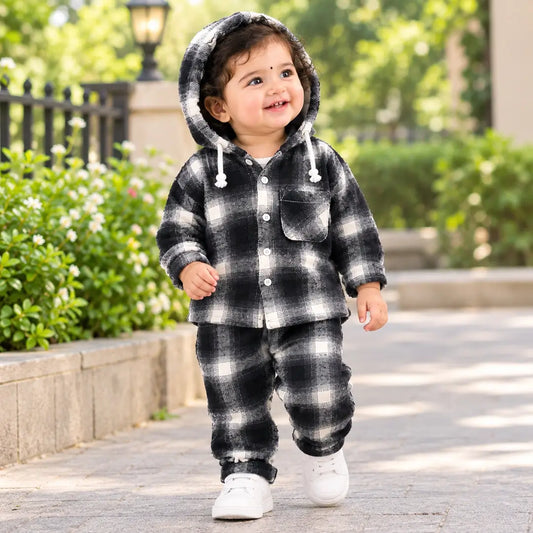 Baby Black & White Check Hooded Jacket & Pants Set