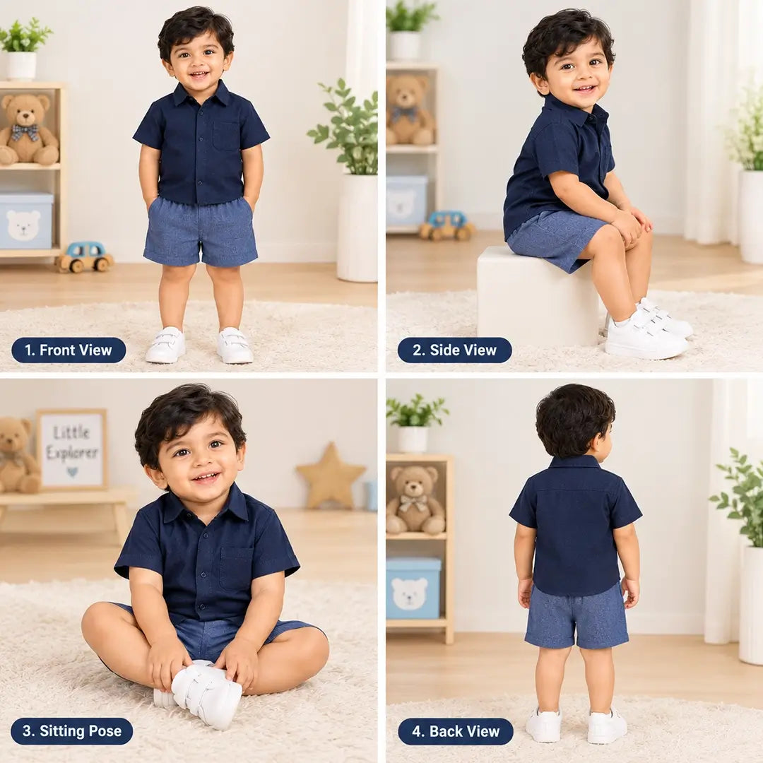 Baby Boy Navy Blue Shirt & Shorts Sets