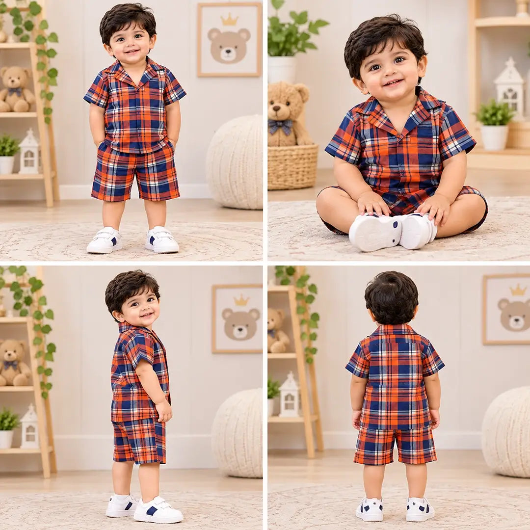 Baby Boy Orange Check Co-ord Set