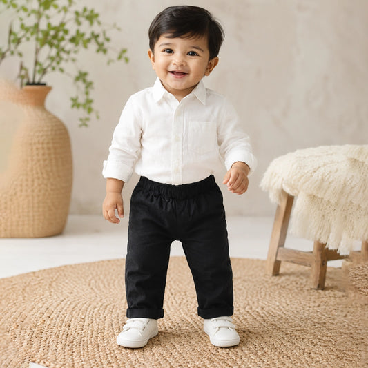 Baby Boy Formal Outfit | White Shirt & Black Pants Set