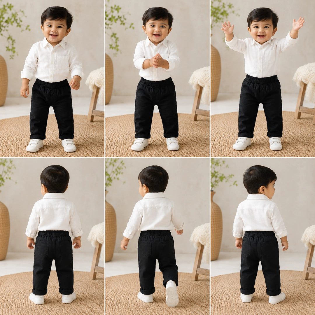Baby Boy Formal Outfit | White Shirt & Black Pants Set